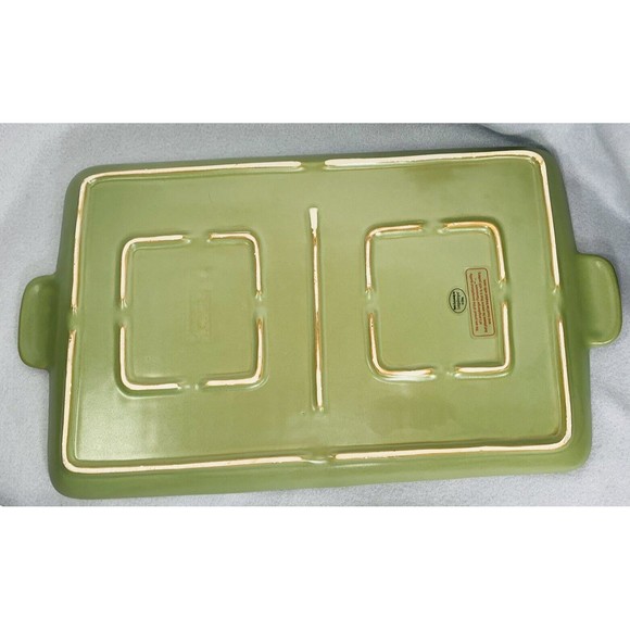 Longaberger Flameware SAGE Grill Pan Pottery Server Cookware 18" x 10" Green - Picture 14 of 14